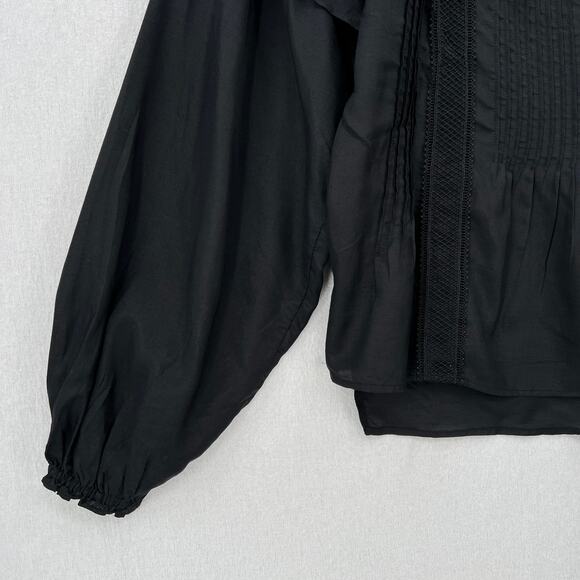 ALLSAINTS Juliette Pintuck Ruffle Top Womens 00 Black Square Neck Balloon Sleeve - Picture 9 of 13